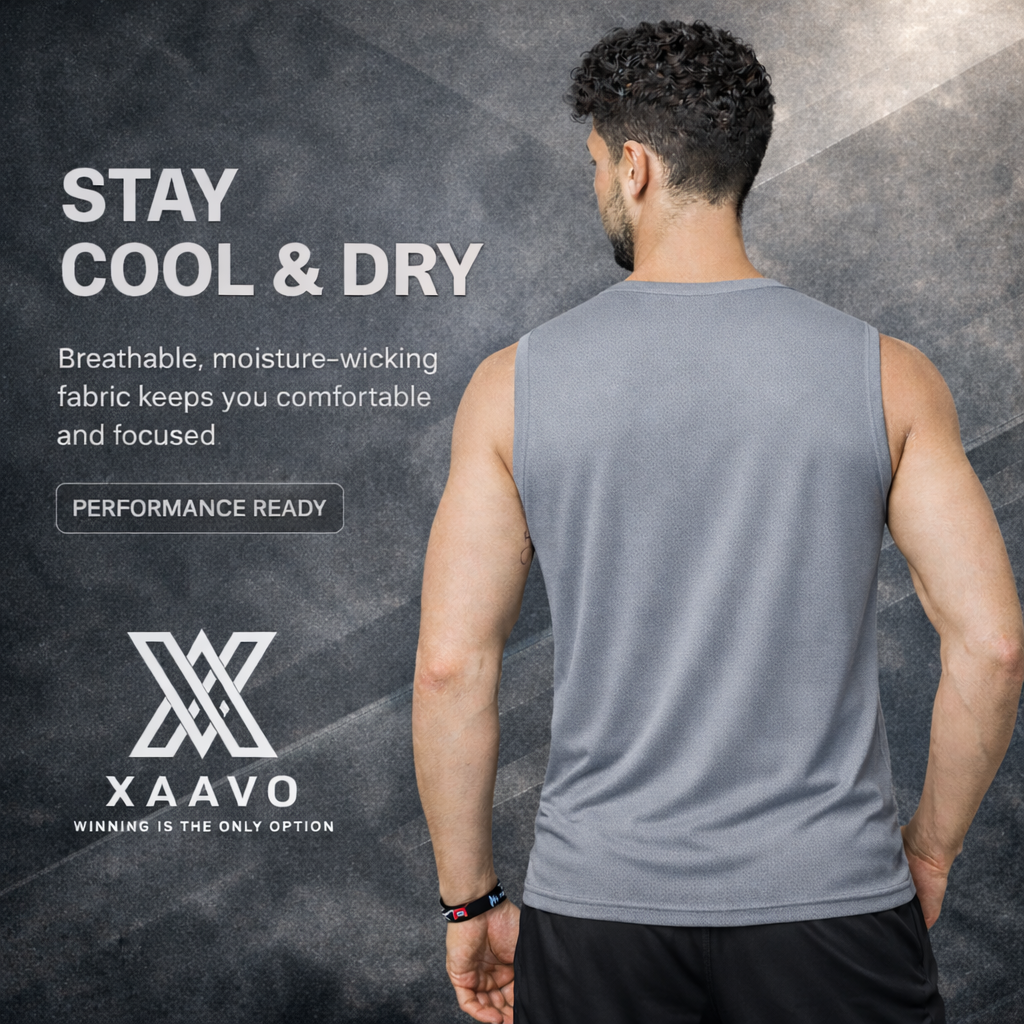 Xaavo Men's Sleeveless Gym T-Shirt | Quick Dry Sports Vest for Workout, Running & Training | Lightweight Breathable Activewear Tank