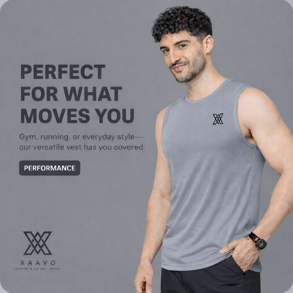 Xaavo Men's Sleeveless Gym T-Shirt | Quick Dry Sports Vest for Workout, Running & Training | Lightweight Breathable Activewear Tank