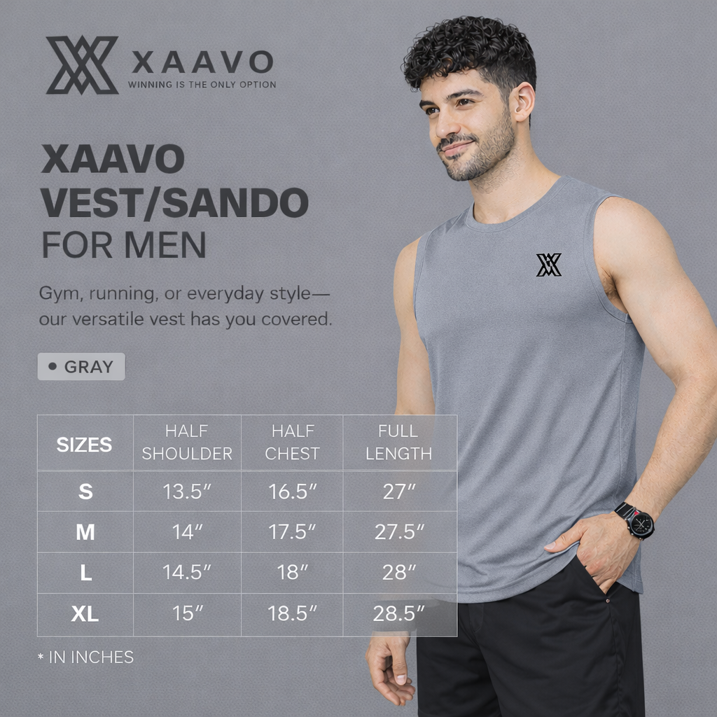 Xaavo Men's Sleeveless Gym T-Shirt | Quick Dry Sports Vest for Workout, Running & Training | Lightweight Breathable Activewear Tank