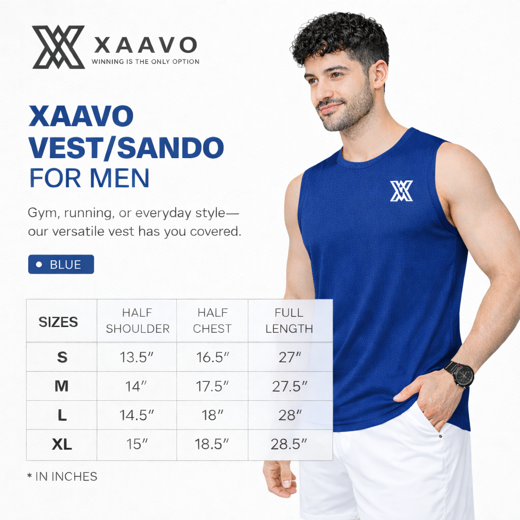 Xaavo Men's Sleeveless Gym T-Shirt | Quick Dry Sports Vest for Workout, Running & Training | Lightweight Breathable Activewear Tank