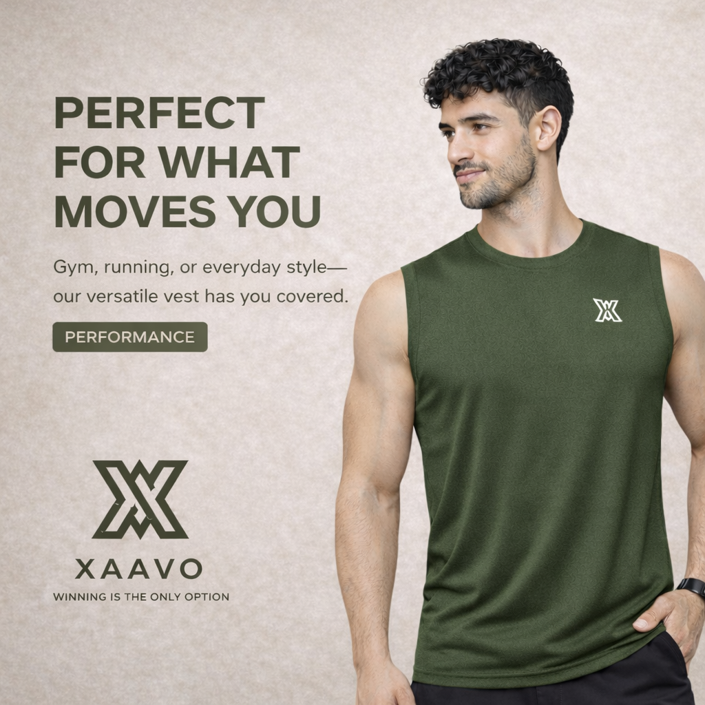 Xaavo Men's Sleeveless Gym T-Shirt | Quick Dry Sports Vest for Workout, Running & Training | Lightweight Breathable Activewear Tank