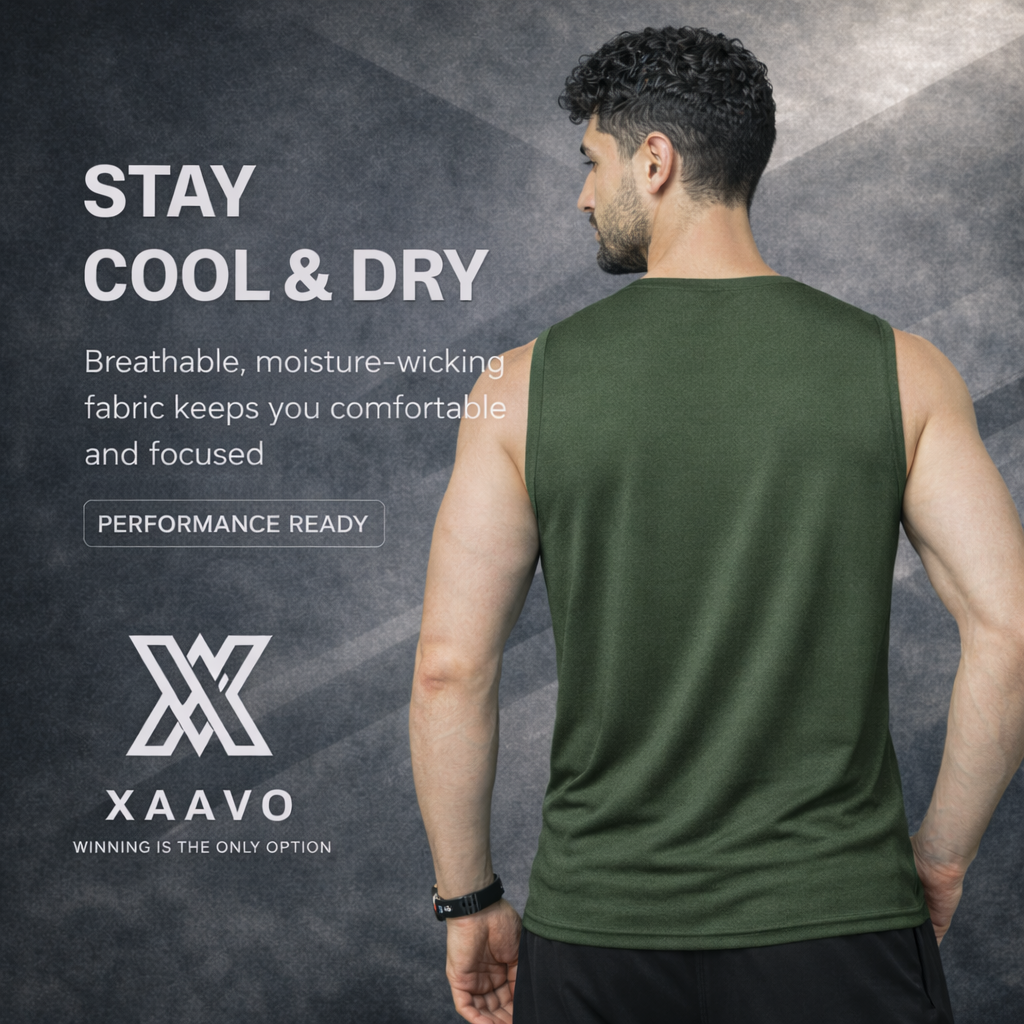 Xaavo Men's Sleeveless Gym T-Shirt | Quick Dry Sports Vest for Workout, Running & Training | Lightweight Breathable Activewear Tank