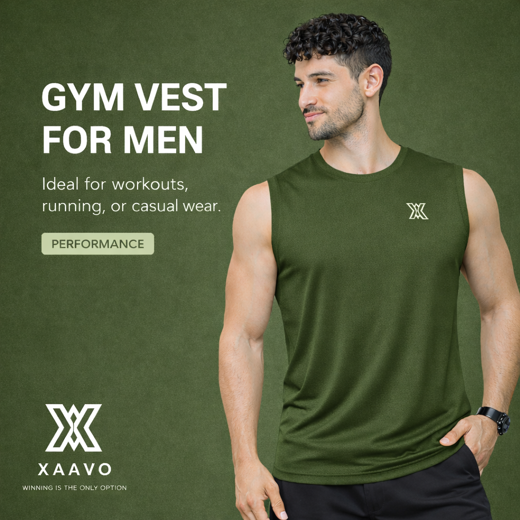 Xaavo Men's Sleeveless Gym T-Shirt | Quick Dry Sports Vest for Workout, Running & Training | Lightweight Breathable Activewear Tank